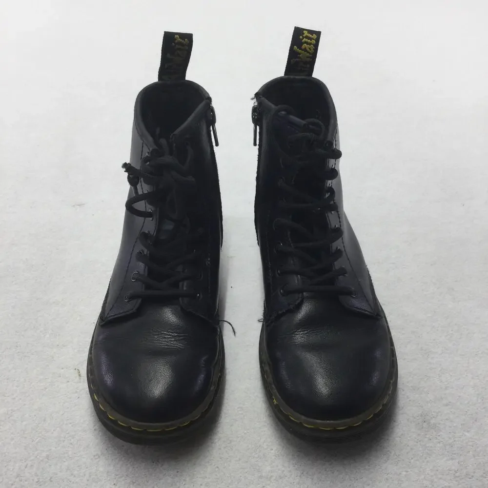 Dr. Martens Boots Youth Size 2 Black Leather Ankle Combat Zip Lace Up Winter